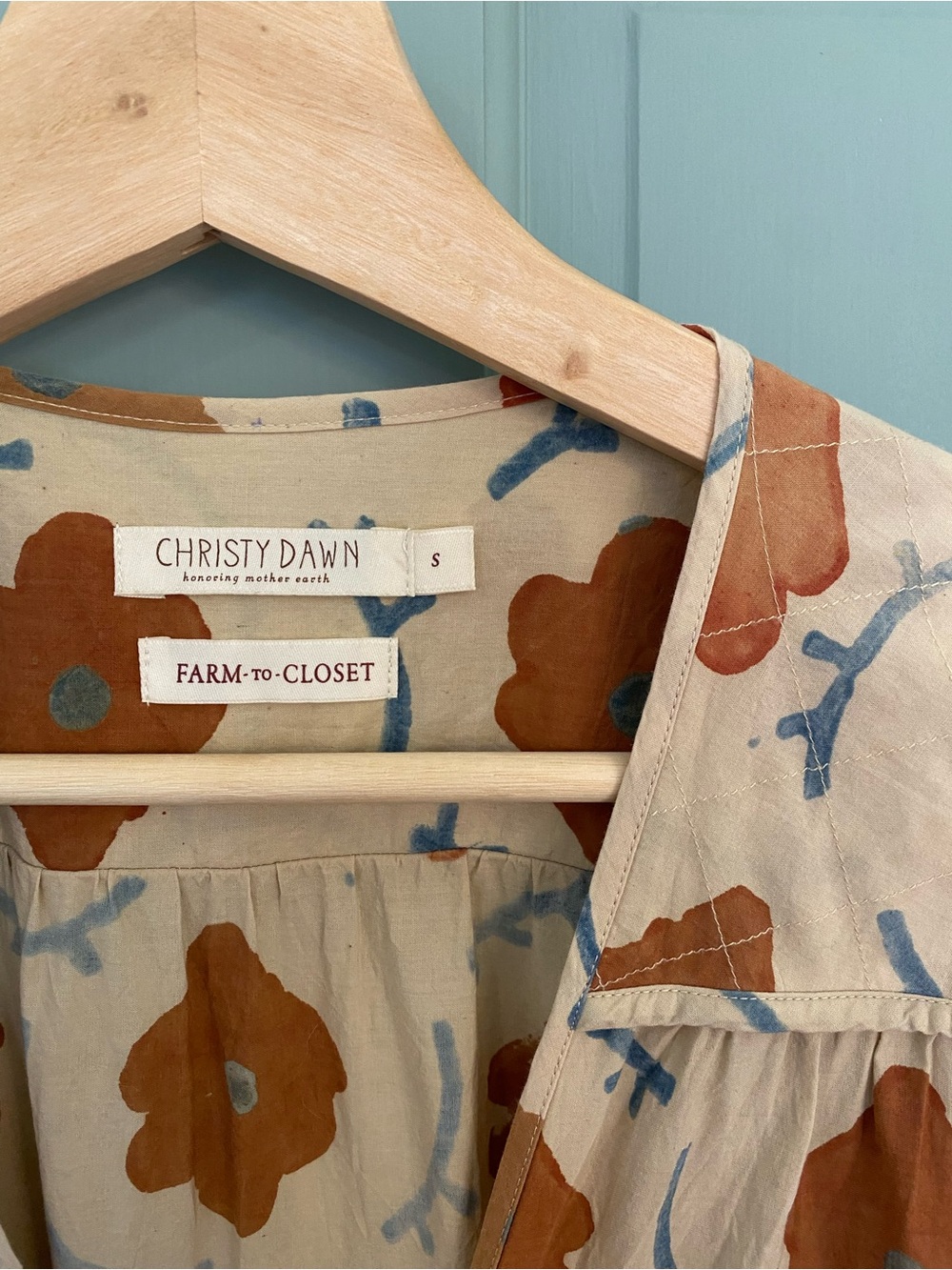 Christy Dawn Cream Maxi Dress with Rust Floral Print and Blue Accents